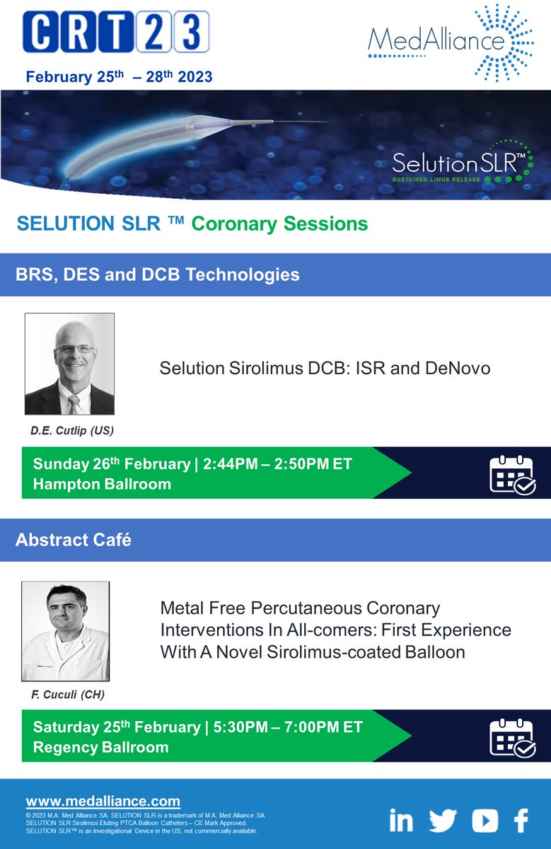 MedallianceSA's tweet photo. We're delighted to be back in Washington D.C. for #crt2023 , our breakthrough technology Selution SLR will be presented in the clinical program.  

Our MedAlliance team is thrilled to see you there! 

#SELUTIONSLR #clinicaltrials #medicaldevices #DCB  #DEB #Coronary #Peripheral https://t.co/3dxLMcOJu6
