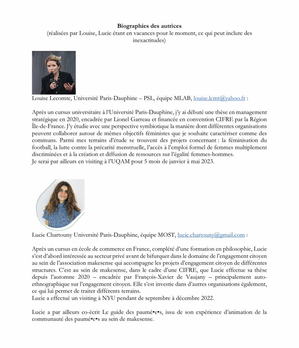 Hier lors du séminaire de la Chaire Entrepreneuriat Alterite et Société, @louise_lecomte nous a présenté une recherche de première importance : 

“More listened to dead than alive”: Commoning and Public Space. The case of Collages Féminicides movement in France and abroad."