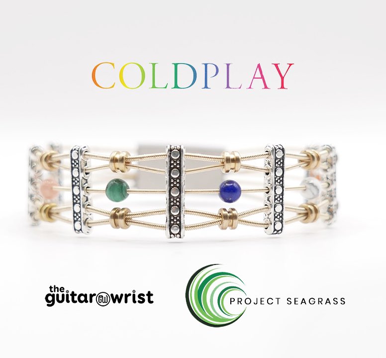 the_guitarwrist's tweet photo. We're delighted to launch the @coldplay range of jewelry. The band have chosen @ProjectSeagrass as their charitable partner.  Coldplay are global ambassadors for Project Seagrass, who advance the conservation of seagrass habitats through education, influence, research and action. https://t.co/NyC8sDhapK