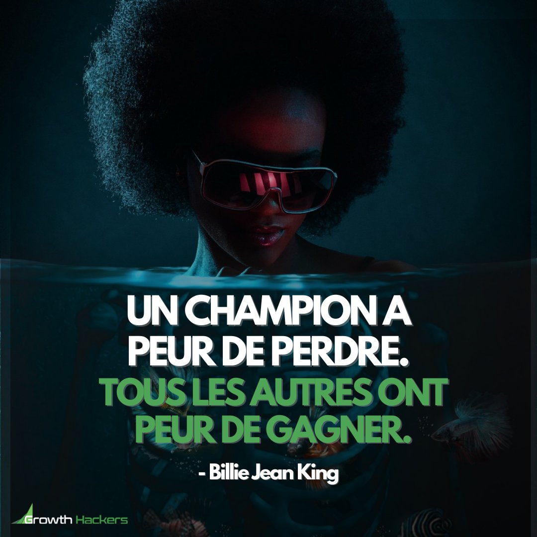 JonathanAufray's tweet image. Un champion a peur de perdre.
Tous les autres ont peur de gagner.
- Billie Jean King

#Embaucher #Recruter #Embauches #Embauche #Travail #Travailler #Boulot #Boulots #Investir #Investisseur #Investisseurs #Gagner #Perdre #Gagnant #Perdant