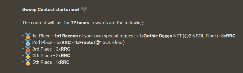 Sweep Contest is live🎉

The Contest will last for 72 hours, rest of the details are in Discord announcements!