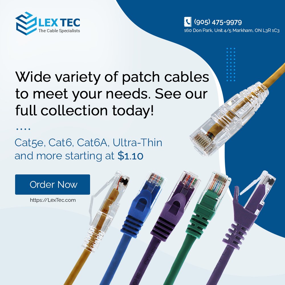 LexTecInc's tweet photo. Wide variety of patch cables to meet your needs. See our full collection today!
https://t.co/Z4DzCX8y81
#cat5e #cat6 #cat6A #ultrathin #cables #electronics #canada #ecommerce #lextec #battery #backup #tech #winter #ecommerce #cabling #fiberoptic #patch #network #shopping #sale https://t.co/vP0QyLYWd1