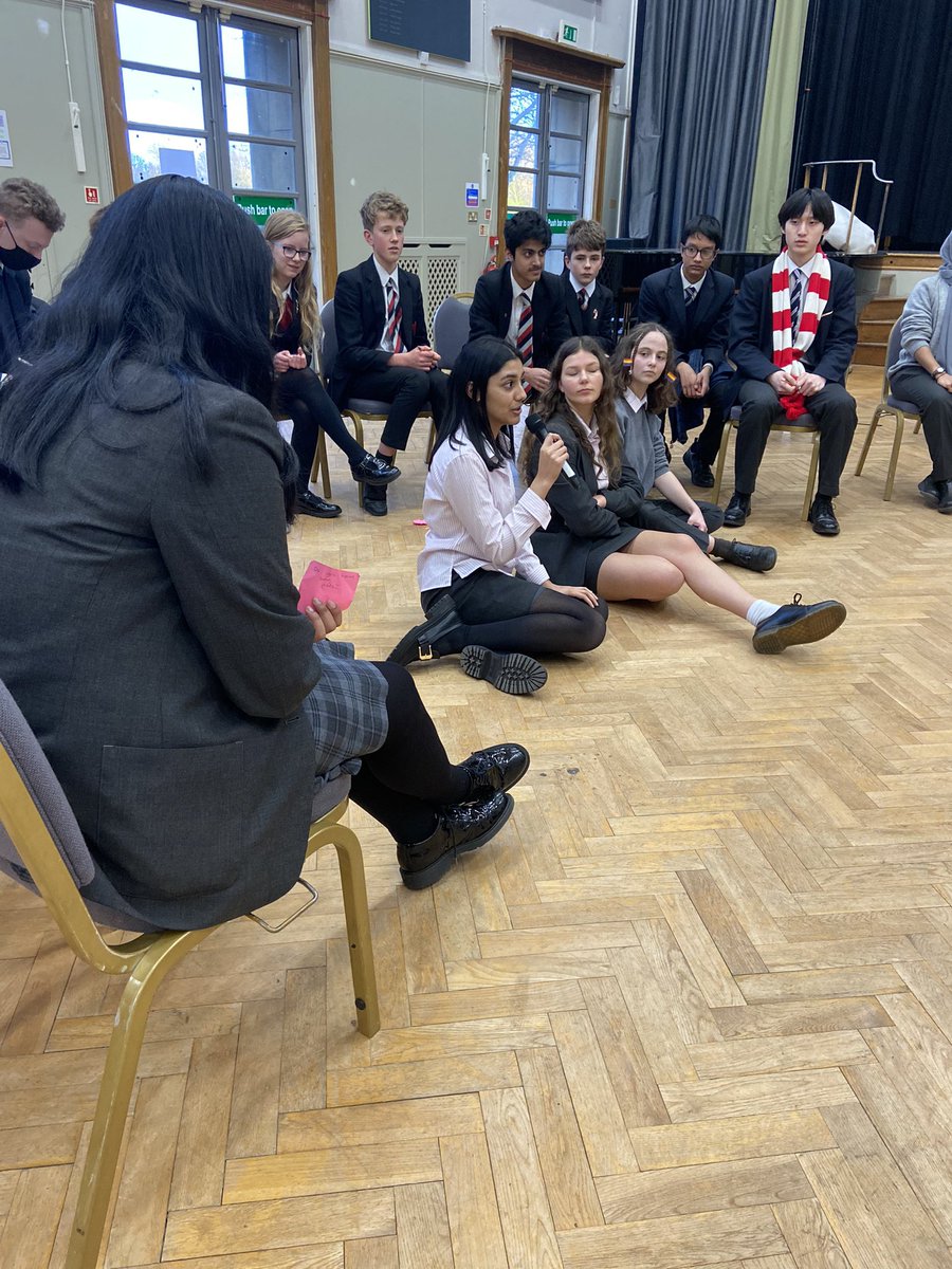 BGSICT's tweet photo. The annual @BedfordGirlsSch Lovelace Society debate with guests from @BedfordSchool @BedfordModern is well underway in the assembly hall. Currently debating AI in medicine in two teams. @BGSSixth_Form https://t.co/rhP0h9W4HM