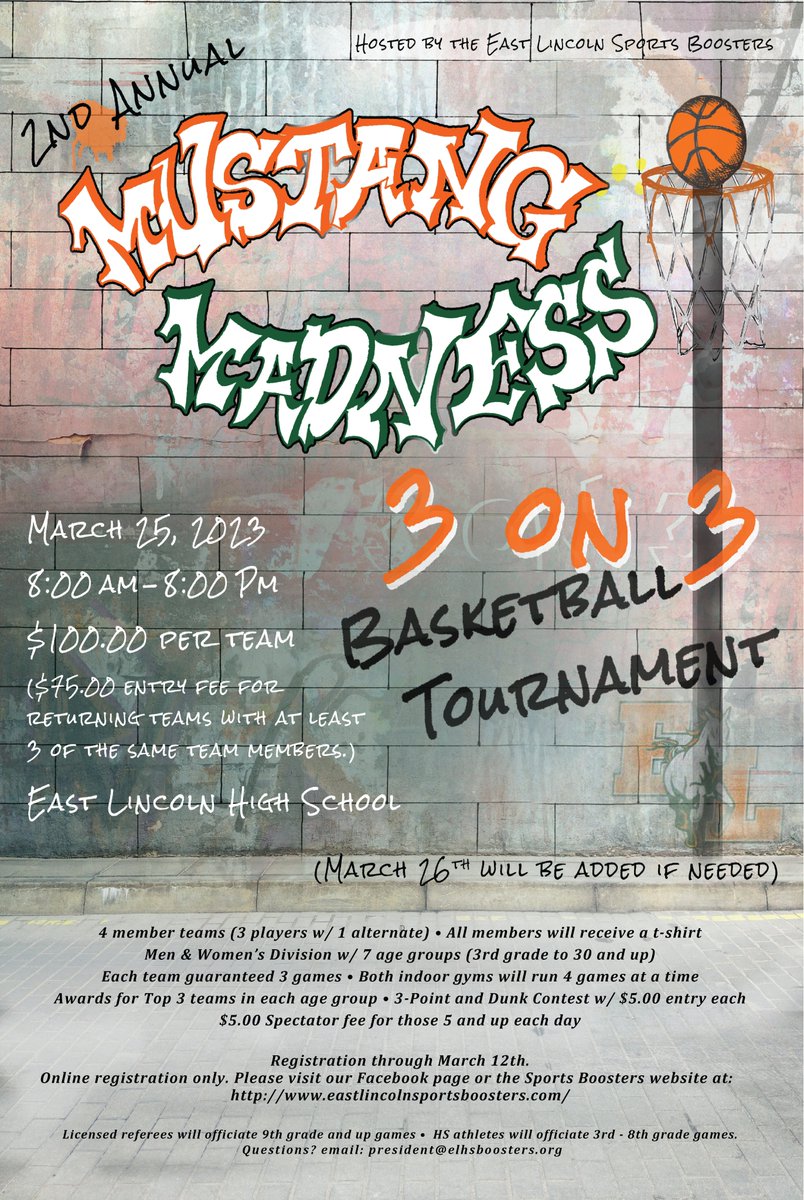 ElhsSports's tweet photo. We have two weeks left for signing your teams up! We are looking forward to another great event this year!!  Each team is guaranteed three games and each player will get a t shirt! Don't wait to sign up!! @ELCoachMatile @DrAaronAllen1 @EastLincolnMBB @EL_LadyMustangs https://t.co/ULUTLkWp57