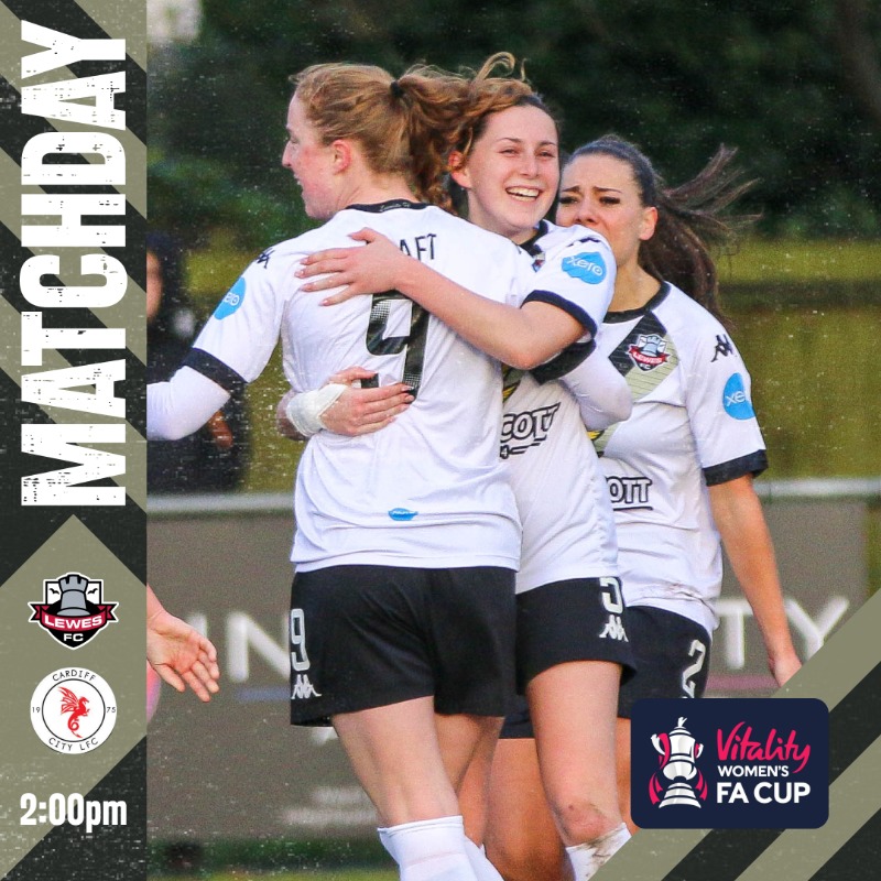 LewesFCWomen's tweet photo. 👊 𝐋𝐄𝐓'𝐒 𝐆𝐎!

🆚 @CardiffCityLFC 
🏆 @VitalityWFACup 
⏰ 2:00pm

This one isn't to be missed...⤵️ #COYR🔴⚫️
