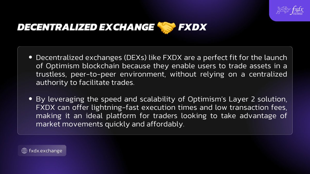 fxdxdex's tweet image. Why is @fxdxdex and @optimismFND the perfect match? Because decentralized exchanges like FXDX can make efficient use of Optimism&apos;s speed and scalability to bring you the best experience ever! 🚀

#fxdx #optimism #blockchain #multichain #crosschain #futures