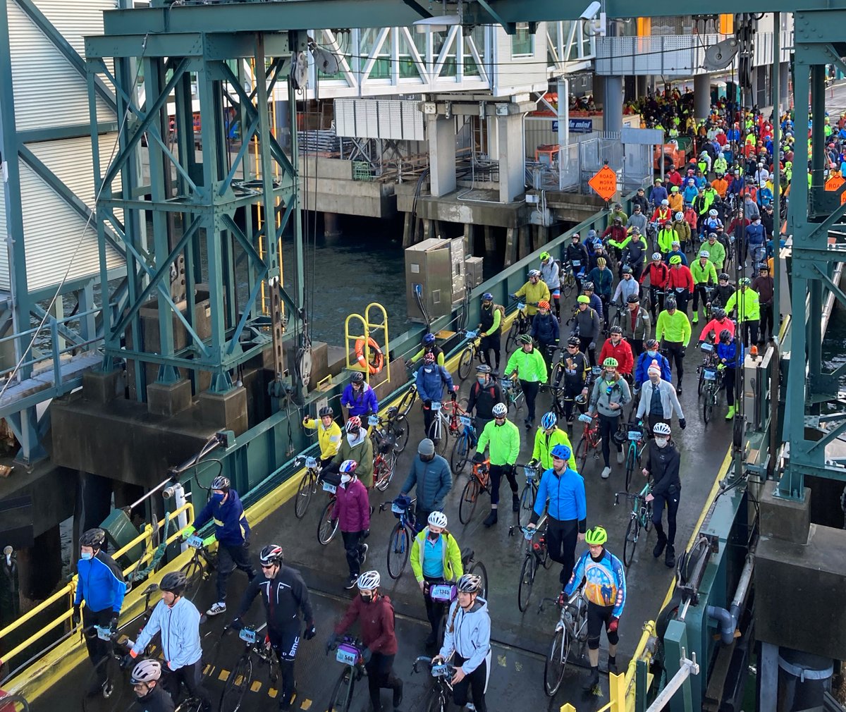 wsferries's tweet photo. Heads up if planning a trip on our #Seattle/#Bainbridge route Sunday, 2/26. More than 2,000 bicyclists expected for the @CascadeBicycle's #ChillyHilly. Plan for delays and expect limited vehicle capacity between 755a &amp; 1040a from Seattle and between 1135a &amp; 3p from Bainbridge. https://t.co/1Gc8wJDXuJ