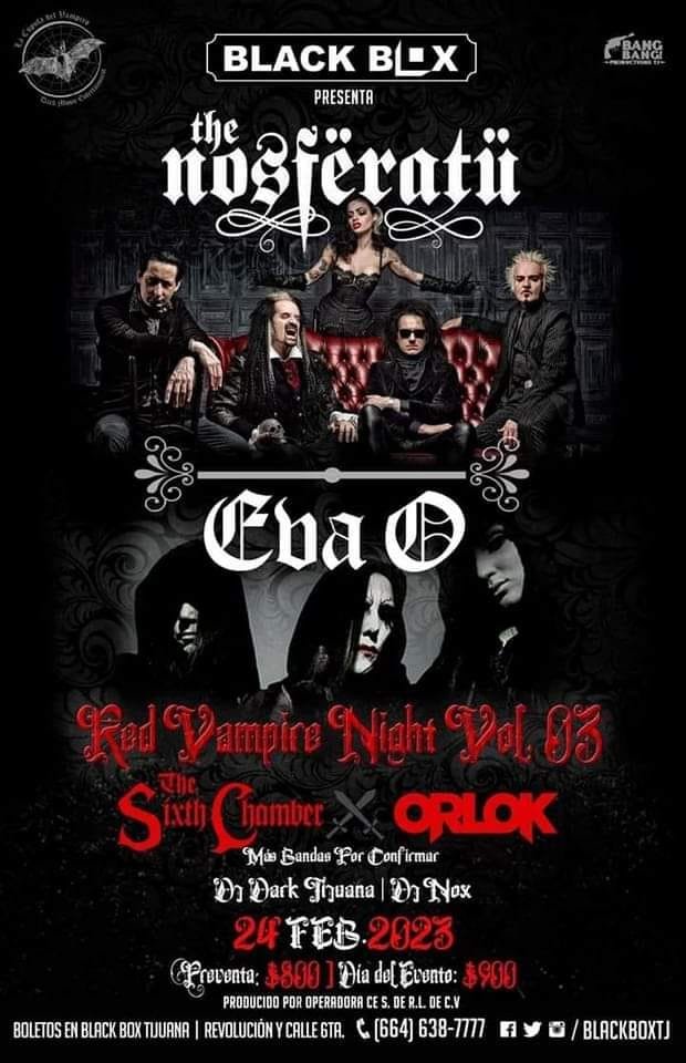 darktijuana's tweet photo. HOY EN TIJUANA: THE NOSFËRATÜ
Viernes 24 de febrero, 20:00 horas, en Black Box. Av. Revolución y calle Sexta, Centro, Tijuana. Tocarán en vivo el célebre álbum "Rise" (1993) con sus miembros pioneros Vlad Janicek y Louis DeWray. Invitados: EVA O, The Sixth Chamber, Orlok y djs https://t.co/omNDzWI9hR