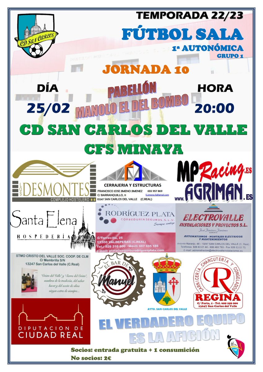 Jornada 10| Comenzamos la segunda vuelta con partido en casa. En esta jornada nos enfrentamos a CFS Minaya, mañana a las 20h en el pabellón Manolo el del Bombo.