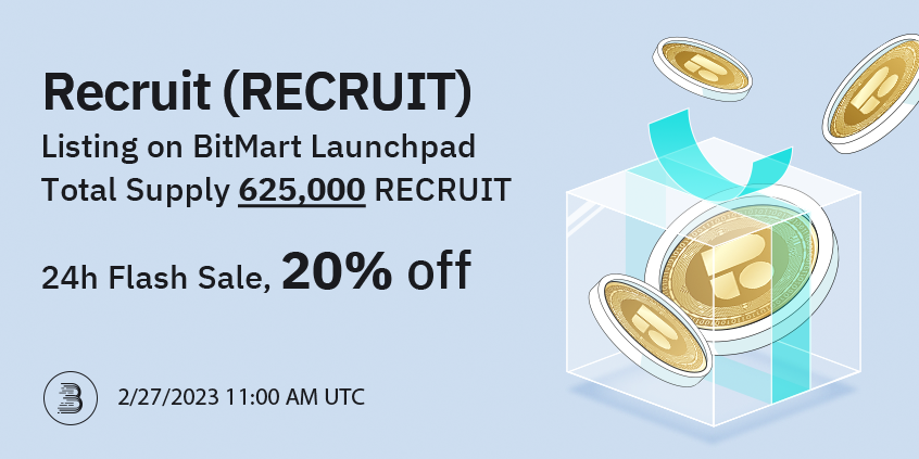 BitMartExchange's tweet photo. #BitMart will launch Recruit (RECRUIT) @BettsRecruiting 24h Flash Sale on Feb. 27, 2023 🥳

Participate in the event and acquire tickets to win the lot through BitMart Launchpad 🚀 

Learn more: https://t.co/e2ihugE1hd https://t.co/N4BCMJwhiY