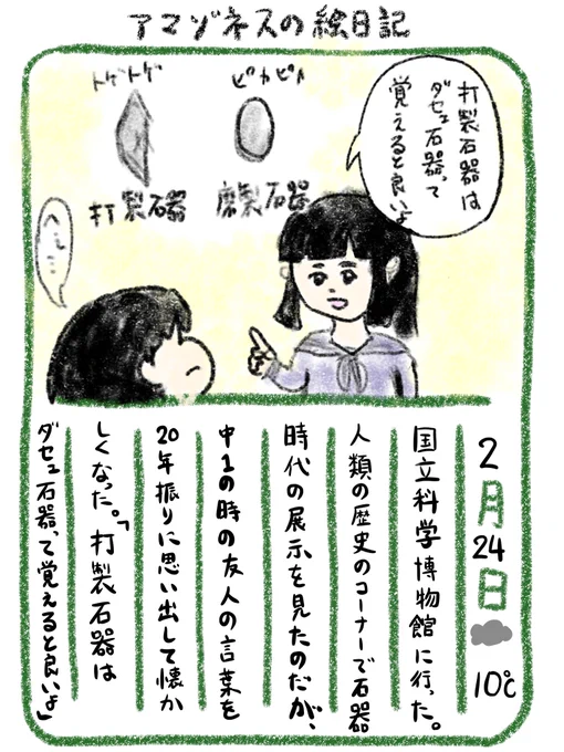 【絵日記】打製石器と磨製石器、懐かしい 