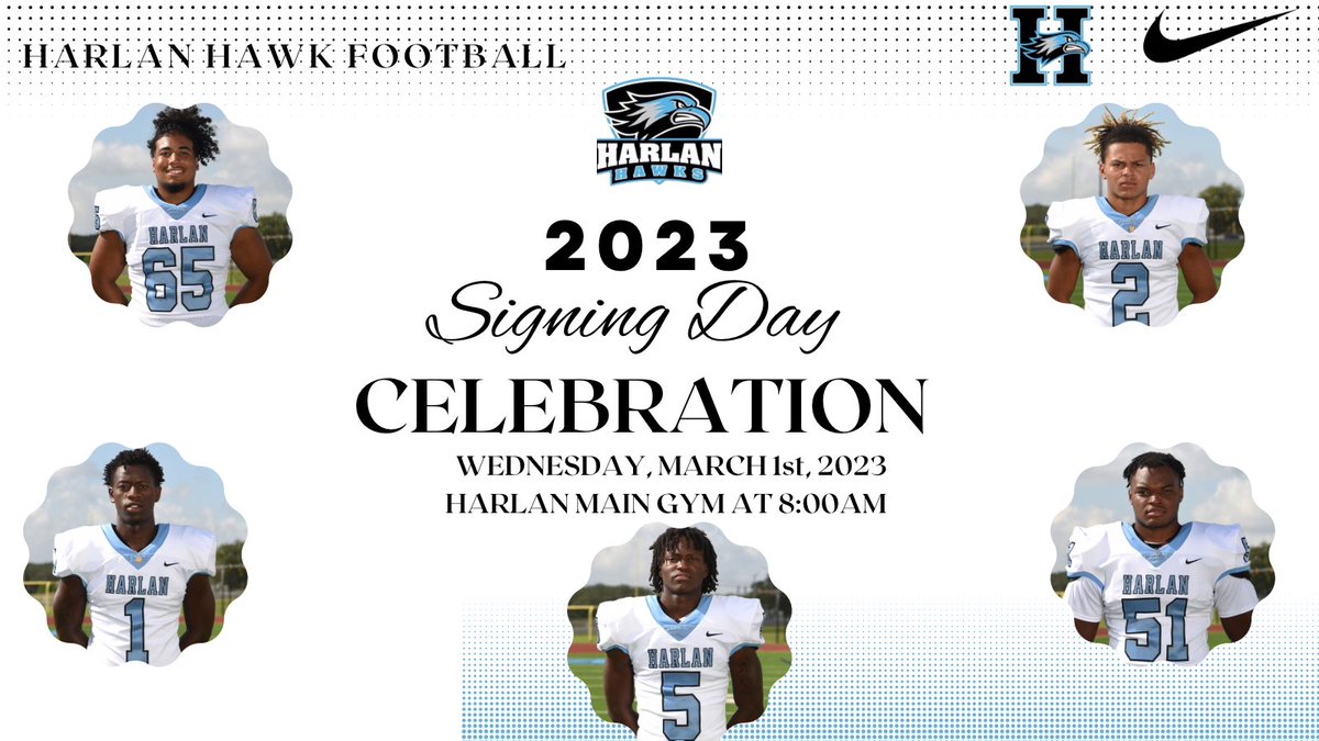 Come celebrate these young men with us as they sign to extend their athletic and academic careers to their future programs. Go Hawks! <a href="/coachesalas/">Eddie Salas</a> <a href="/NISDHarlan/">Harlan High School</a> <a href="/NISD_Athletics/">NISD_Athletics</a> <a href="/Coach_KLewis/">Kemmie Lewis</a>