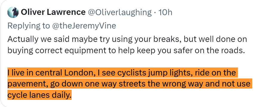 EricEatsPickles's tweet photo. Yet London motorists are the ones killing about 100 vulnerable road users every year & involved in 5,000 hit & runs.
#SelectiveVision... https://t.co/y1Hki1Mczy