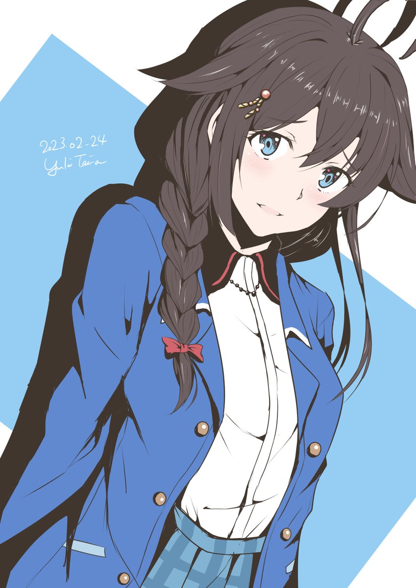 shigure (kancolle) ,shigure kai ni (kancolle) 1girl solo hair flaps blue eyes braid hair over shoulder ahoge  illustration images