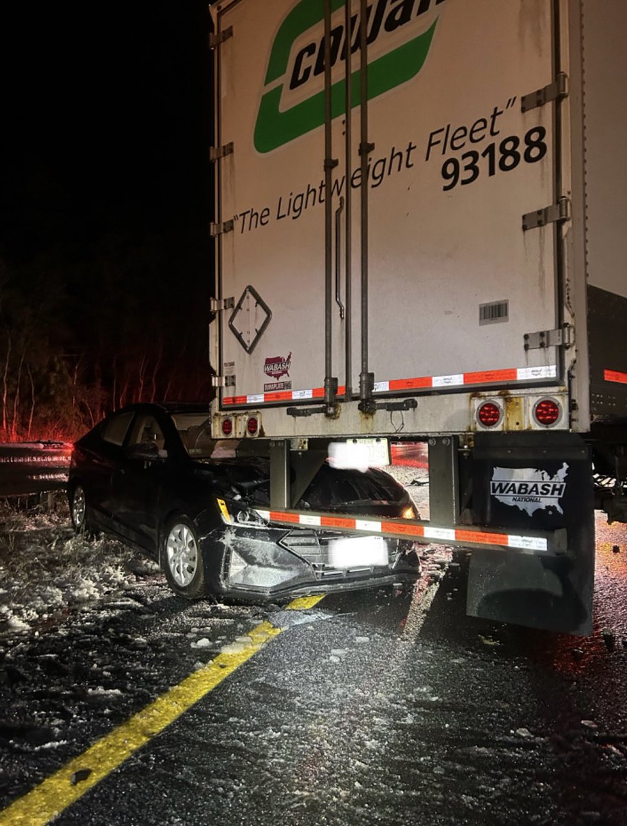 MassStatePolice's tweet photo. At 11:20 PM last night Troopers, firefighters and EMS responded to a chain-reaction crash involving approx 15 vehicles — inc multiple tractor trailers and personal vehicles — on the Pike EB in Brimfield. Multiple victims transported. Icing on road believed to be cause. https://t.co/RJoQbLM8SV
