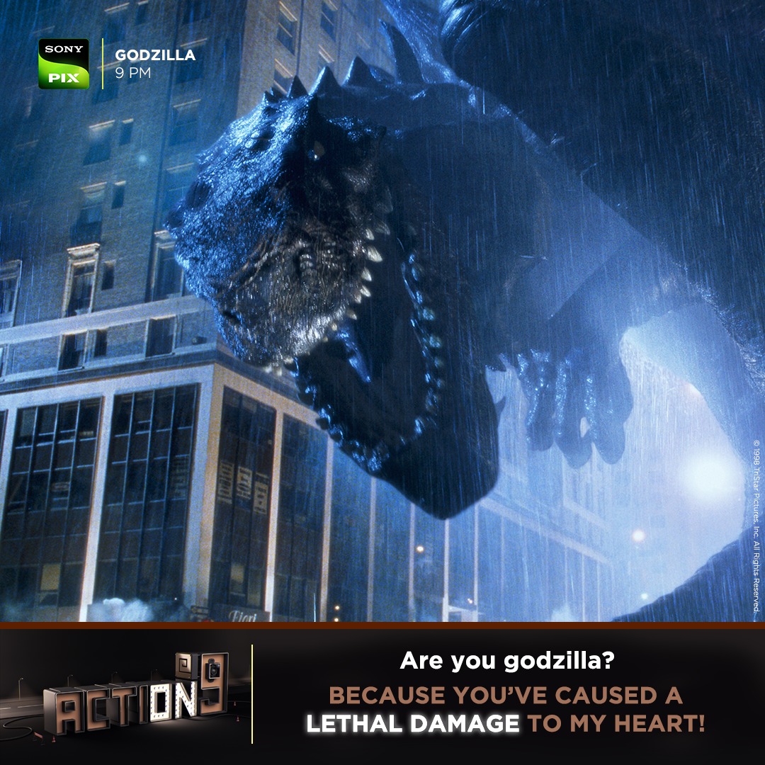SonyPIX's tweet photo. Tag your crush below and let them know about the deadly effect they have on you!
Watch ‘Godzilla’ tonight at 9 PM on Action@9 only on Sony PIX to witness some spine-chilling action!
#Godzilla #SonyPIX #StayAmazed #Action #Scifi #ActionAt9 https://t.co/YQ3M7eE3yY