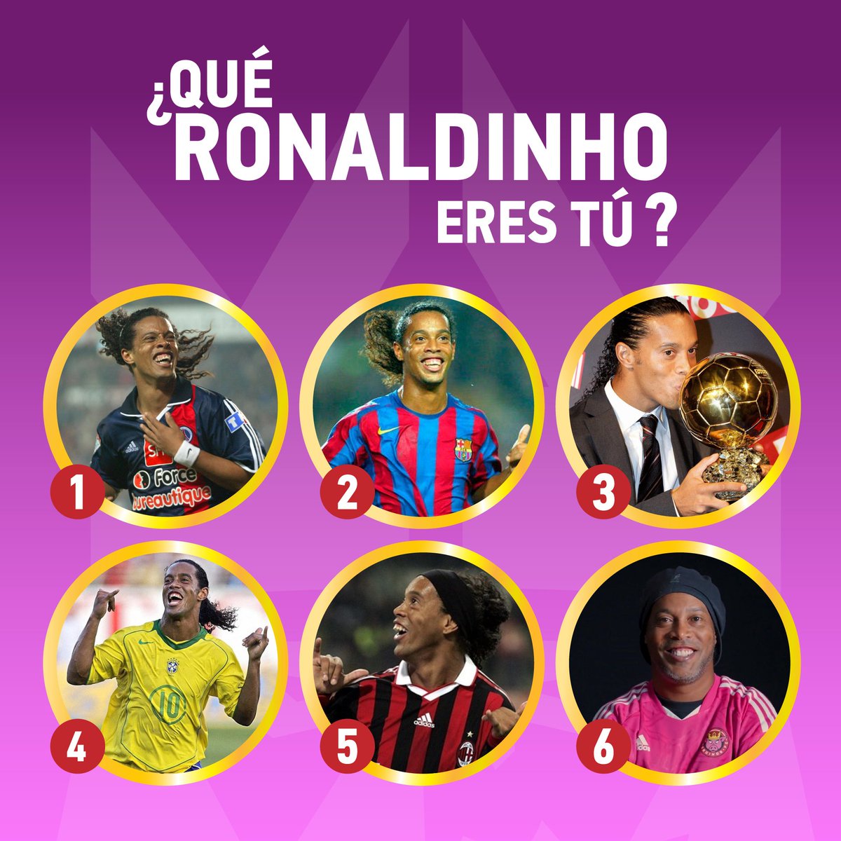 📣 Concurso RONALDINHO #KingsLeague 👑

🎁 Sorteo: 4 packs 250 Créditos 💰

📌 Requisitos:
1️⃣ Síguenos
2️⃣ Like + RT!
3️⃣ Repasando su carrera, dinos qué Ronnie eres tú: PSG, Barça, Balón de Oro, Brasil, Milán o Porcinos 🤙🏾  
4️⃣ Usa hashtag #KingsLeagueFantasyMARCA
⏰ Límite: 26/02