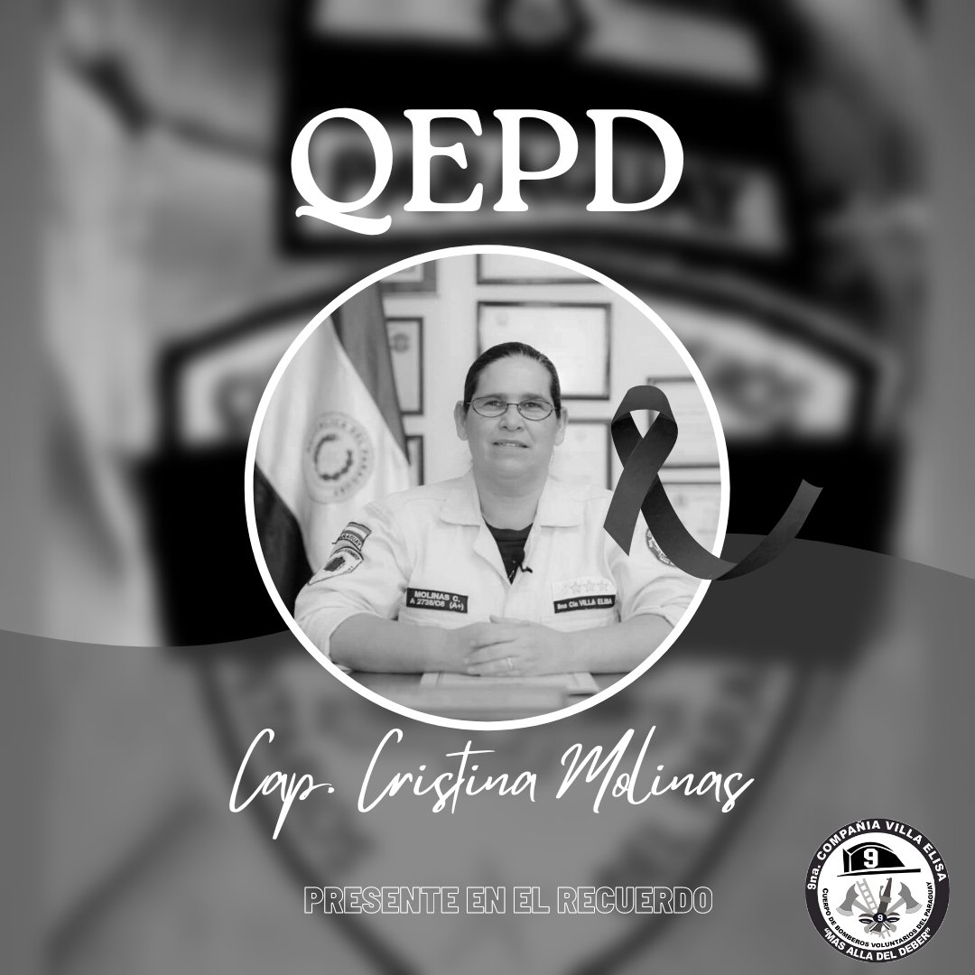 bomberosk9's tweet photo. Con profundo pesar comunicamos el fallecimiento de la Capitán Cristina Molinas🥹🙏 Rogamos a Dios por su Descanso, que el señor la Reciba en su Gloría. https://t.co/D7N2sb4FKj