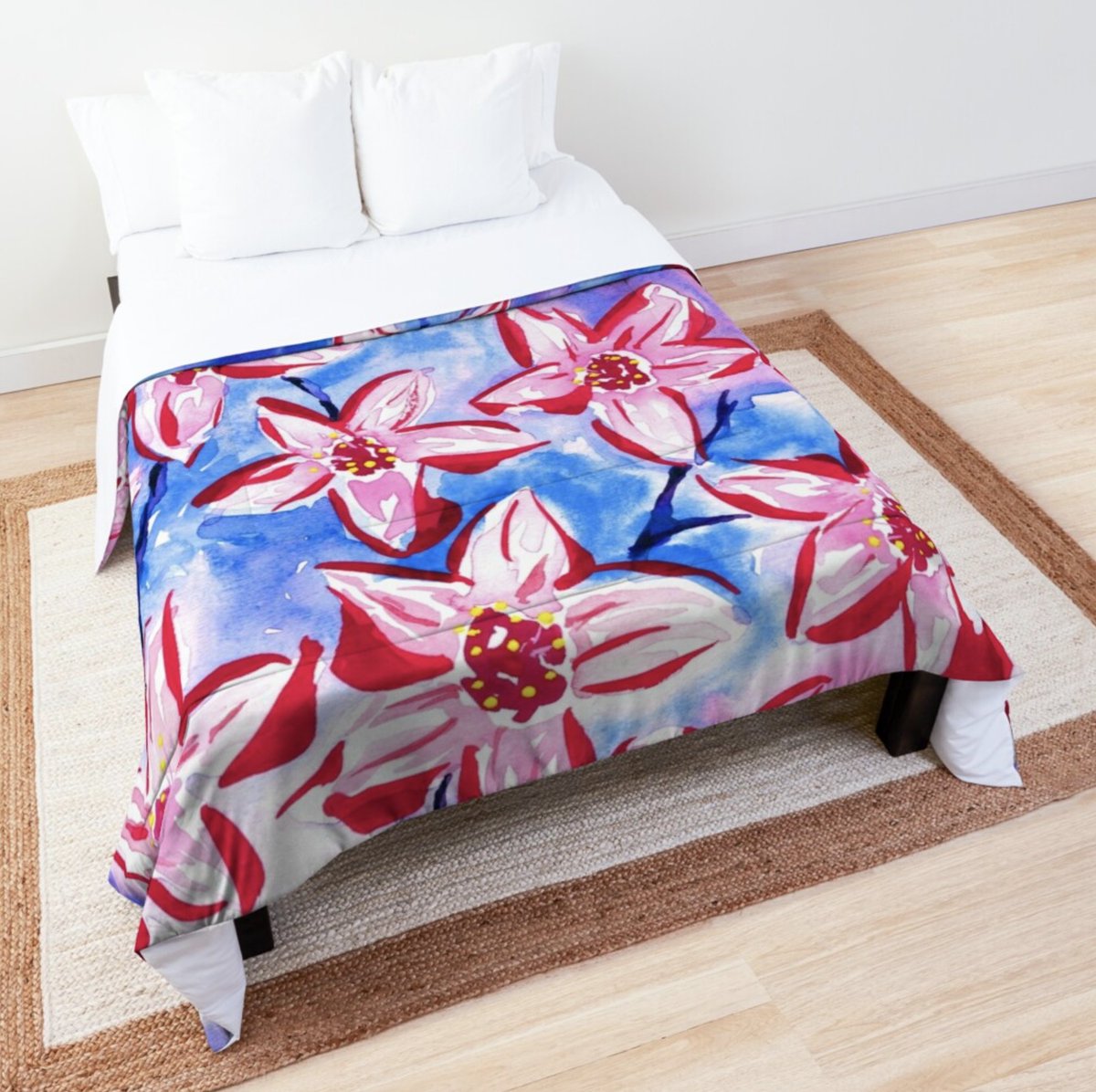 Another of my spring designs in my #Redbubble shop tinyurl.com/24dscffv 🌸🌸🌸🌸🌸 #Spring #FloralDesign #Flowers #Decor #Bedroom #ThrowBlanket #Comforter #Bedding #Watercolour #Watercolor #GiftIdeas #SmallBusinesses  #IndependentArtist #CommissionsOpen #Blanket