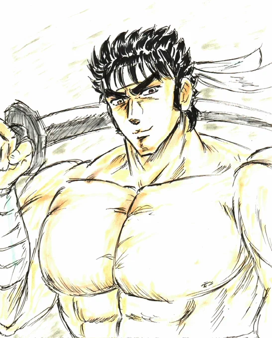 順番かなり狂ったけど、バーソロミュー・くま→ウォーズマンと描いた流れで同じくCV堀秀行の剣桃太郎。なんか、桃ッぽく描けない・・・ 