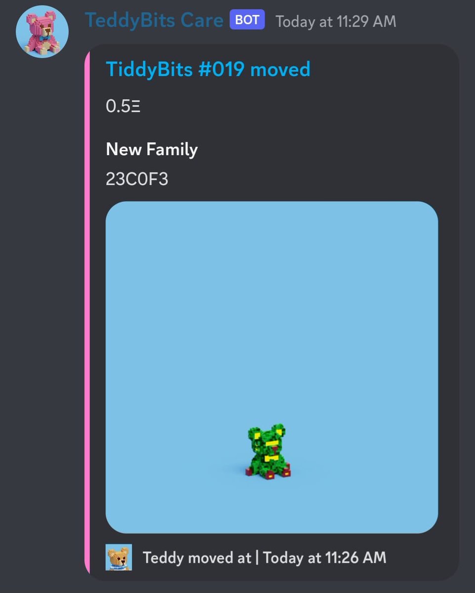 TeddybitsC's tweet photo. This week 2 TeddyBits🐻 and 1 TiddyBits🧸 step out of their comfort zone and move to new family. Welcome Globi2008 and 23C0F3 to TeddyBits Family and congratulation to former fam.  We happy for u all.

TeddyBits#109
https://t.co/8KRwO2jgdD
TeddyBits#195
https://t.co/xo0h7zeexJ https://t.co/zU36LK27wb