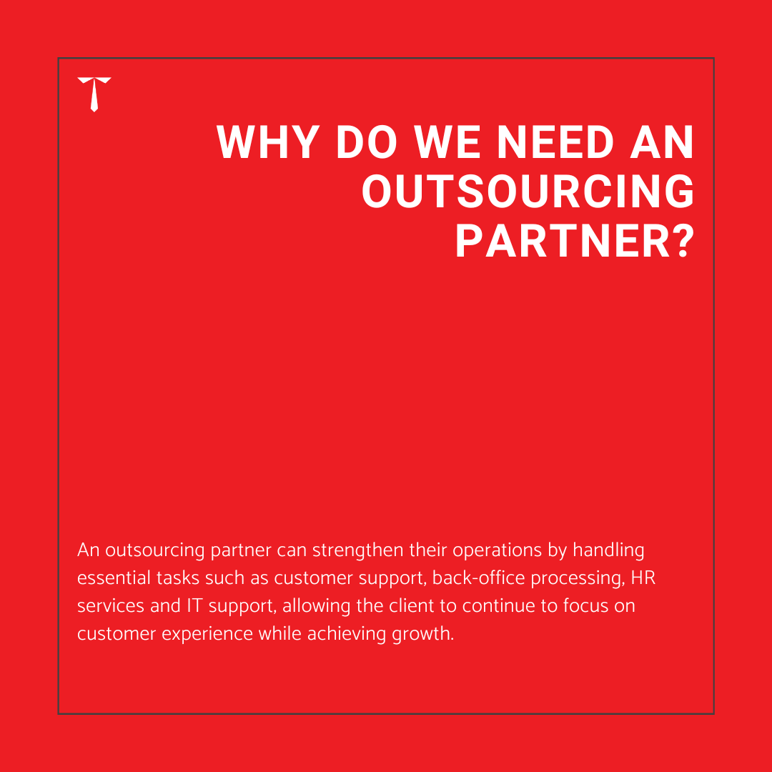 An outsourcing partner can strengthen the business operations by handling tasks such as customer support, administrative processing, HR services and IT support.

#OutsourcingPartner #CustomerSupport #BackOfficeSupport #CustomerExperience #OutsourcingCompany #OutsourcingService