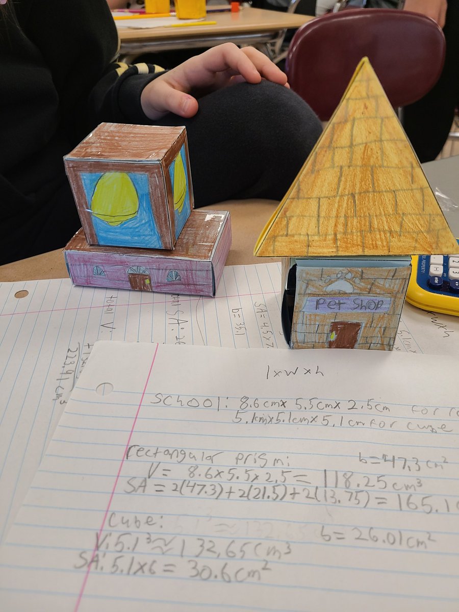 DDE_MsCisek's tweet photo. Honors Pre-Algebra are hard at work wrapping up their "Build a City Geometry Project". Check out our construction zone. Volume and surface area calculations in progress! Stay tuned for the final cities next week! 
#ddechallengeaccepted @DDEGambino @DDE_AGiarratano https://t.co/xMb5QHWUGQ