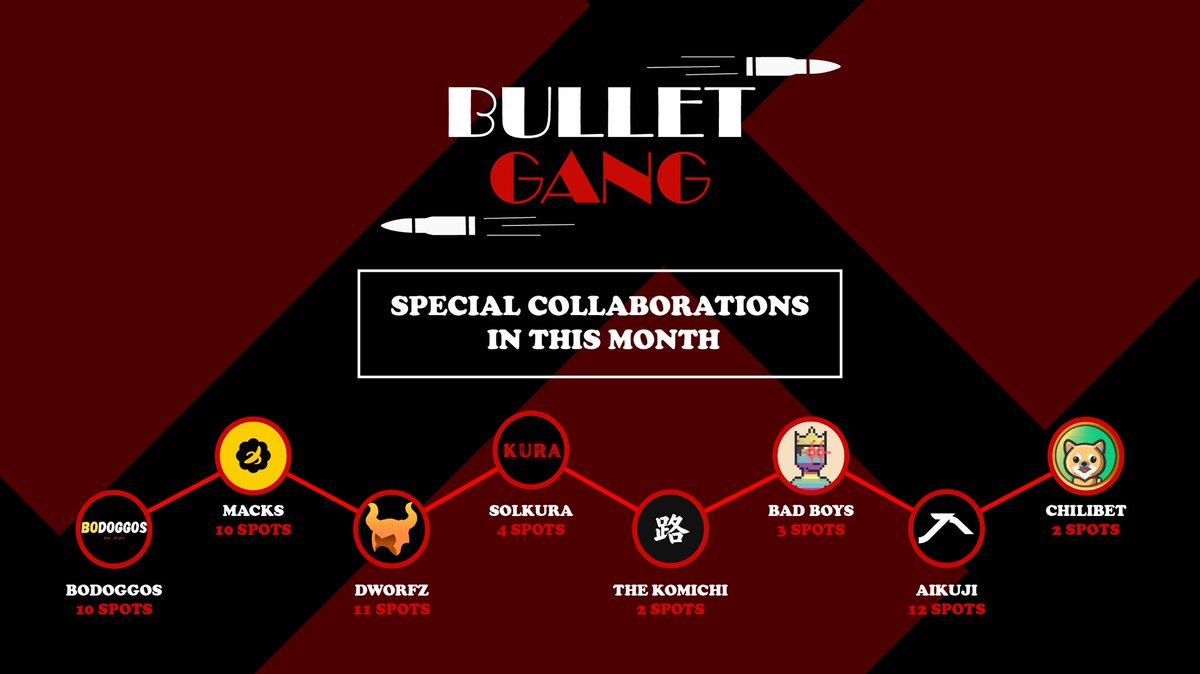 Whitelist drops which we distributed in this month:

<a href="/thekomichi/">「 KOMICHI 」</a> x2 WL
<a href="/BoDoggosNFT/">The Bitcoin Show (holding BoDoggosNFT Handle)</a> x10WL
@Dworfz x11 WL
<a href="/badboysdao/">Bad Boys</a> x3 WL
@Solkurapxl x4 WL
<a href="/MACKS_NFT/">MACKS</a> 10x WL
<a href="/AikujiApt/">Aikuji City</a> x12 WL
@chilibetio x2 WL

Another WLs will coming soon……