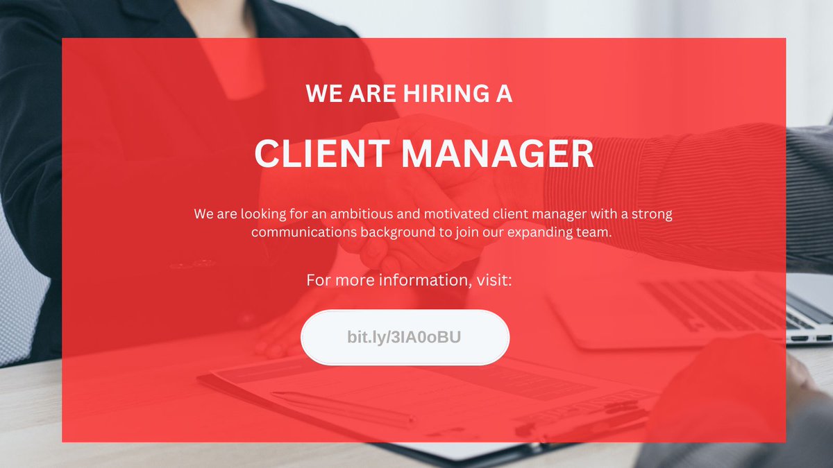 amosullivanpr's tweet photo. We are hiring a Client Manager!

The closing date for applications is Monday, 6th March at 5pm. To apply, contact Tina Quinn, Director of Strategic Services, at: tina@amosullivanpr.ie

For further information, visit: https://t.co/1QTJpALj2A

#JobFairy #Hiring #PRJobs #Cork https://t.co/6FYcFDTgSD
