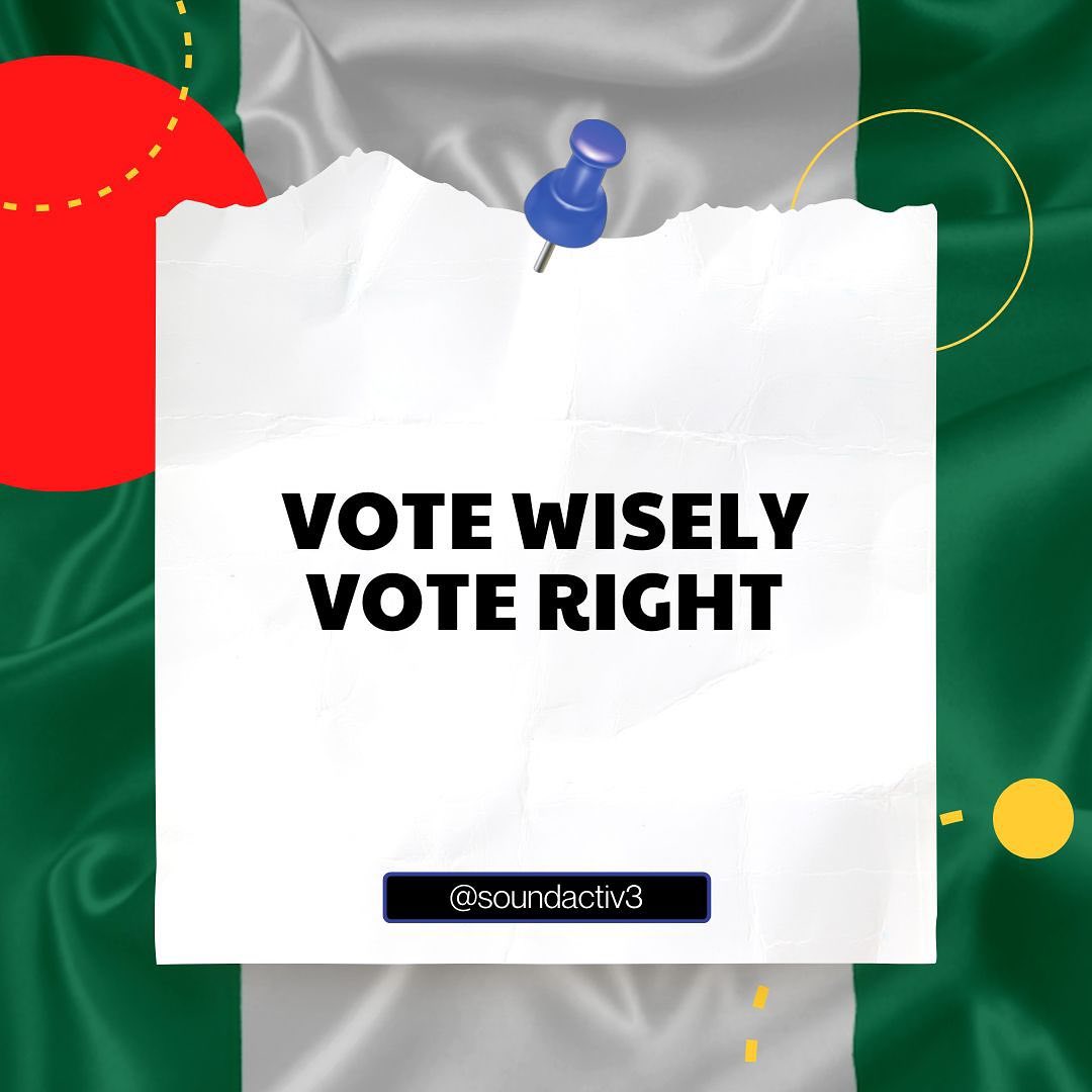 SoundActiv3's tweet photo. Your vote is your voice. Your vote is your right. Your vote can make a difference.

Stay safe, Nigerians.

#soundactiv #nigeriadecides2023 https://t.co/F1FlgQgLii
