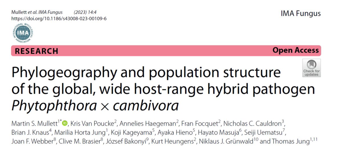 Mullett et. al: Phylogeography and population structure of the global, wide host‑range hybrid pathogen #Phytophthora × cambivora.

#InvasivePathogen  #Hybridization  #Polyploidy #PopulationGenetics #Oomycete #GenotypingBySsequencing 

doi.org/10.1186/s43008…