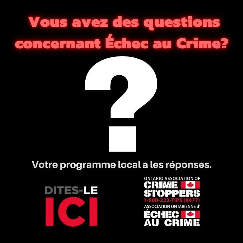 Your local #CrimeStoppers program can answer your questions about how the program operates. Find your local program at ontariocrimestoppers.ca & get involved!
#StandUpStandTogether #Ontario #DeboutTousEnsemble #SayItHere #DitesLeIci