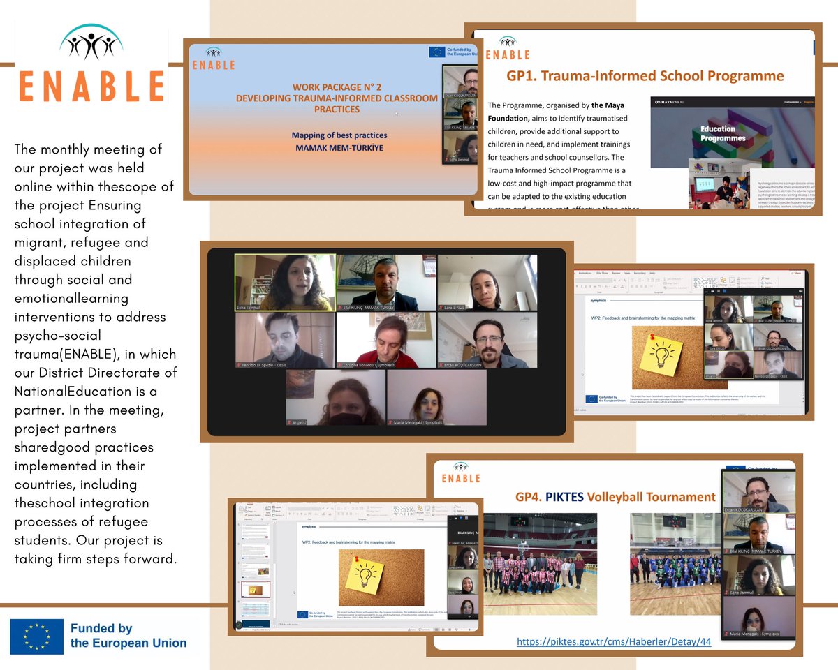 MamakilceMem's tweet photo. Erasmus+ “ENABLE”isimli projemizin aylık toplantısı online olarak gerçekleşmiştir.Proje ortaklarının ülkelerinde uygulanan mülteci öğrencilerin okula entegrasyon süreçlerini içeren iyi uygulamaları paylaştıkları verimli bir toplantı gerçekleşmiştir.
#ENABLEPROJECT #ENABLE
@tcmeb https://t.co/ymMINKOfIs
