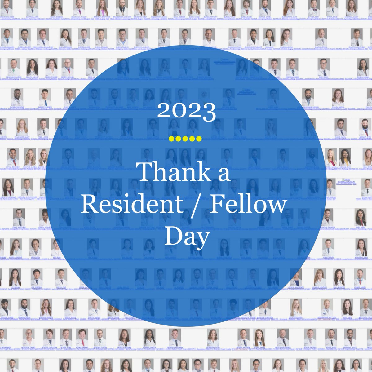 It’s 2023 Thank a Resident/Fellow Day! We have #UBTrueBlue pride in each &amp; every one of our #UBuffalo residents &amp; fellows.

Thank you all for your commitment to medicine. This is a special annual day led by <a href="/GoldFdtn/">Gold Foundation</a> to recognize your invaluable contributions to humanistic care.