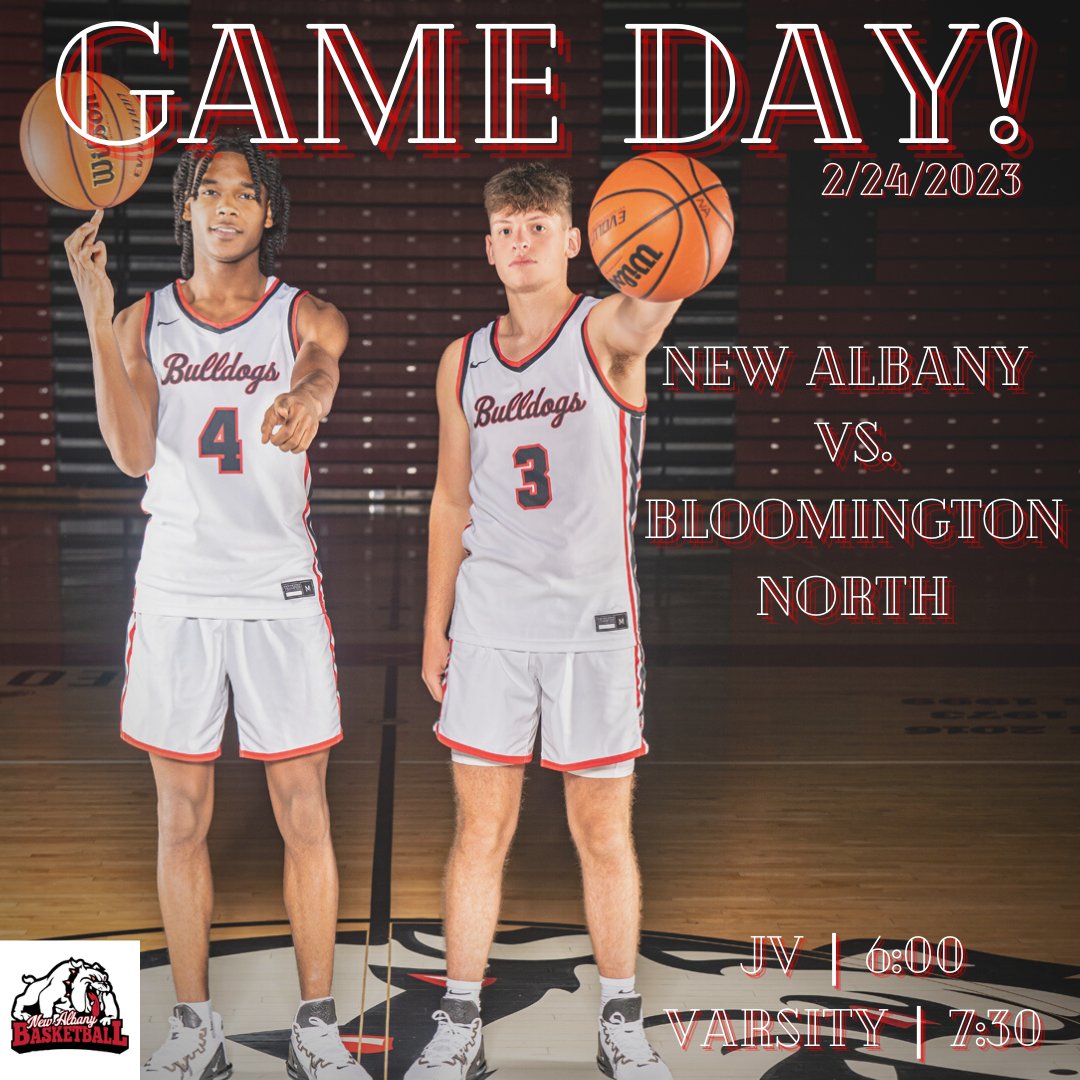 NewAlbanyHoops's tweet photo. The Bulldogs will host the Bloomington North Cougars in the final regular season game of the season! 

Join us tonight as we recognize our seniors, Josten Carter and Tommy Devine. https://t.co/GAIOhf6xaN
