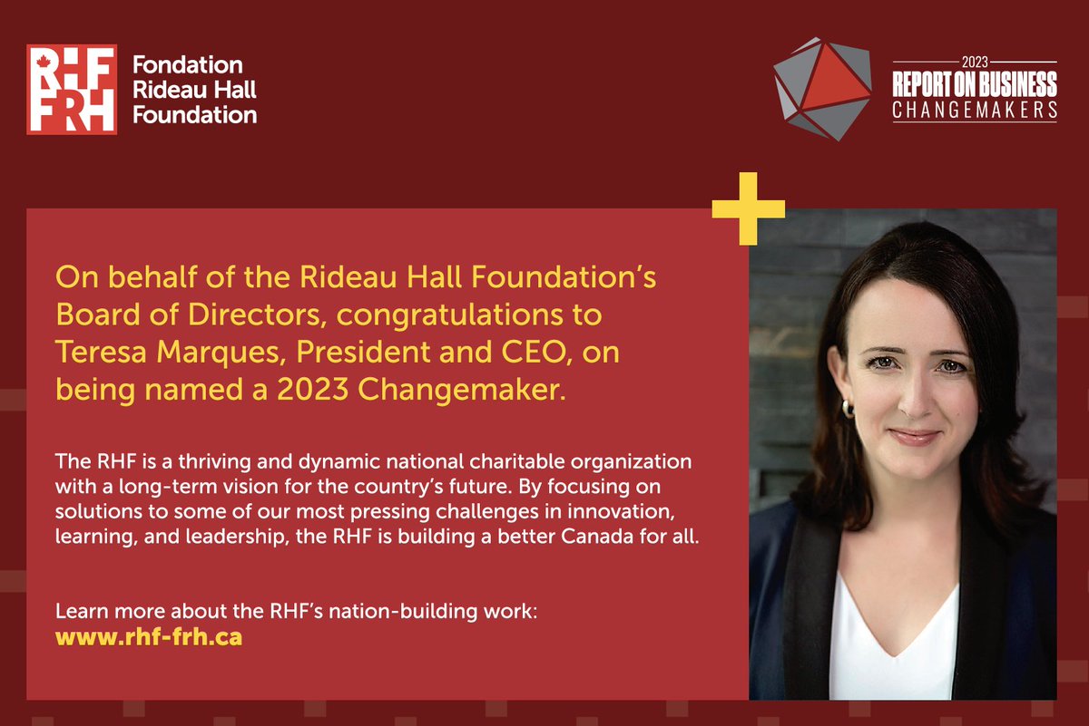 Rideau Hall Foundation | Fondation Rideau Hall (@rideauhallfdn) on Twitter photo We are delighted to announce our President and CEO @TerMarques has been named a 2023 Report on Business magazine Changemaker.
Changemakers is an editorial award program produced by <a href="/globebusiness/">Report on Business</a> magazine at <a href="/globeandmail/">The Globe and Mail</a>. #ROBChangemakers
theglobeandmail.com/business/rob-m…
1/2 We are delighted to announce our President and CEO @TerMarques has been named a 2023 Report on Business magazine Changemaker.
Changemakers is an editorial award program produced by <a href="/globebusiness/">Report on Business</a> magazine at <a href="/globeandmail/">The Globe and Mail</a>. #ROBChangemakers
theglobeandmail.com/business/rob-m…
1/2