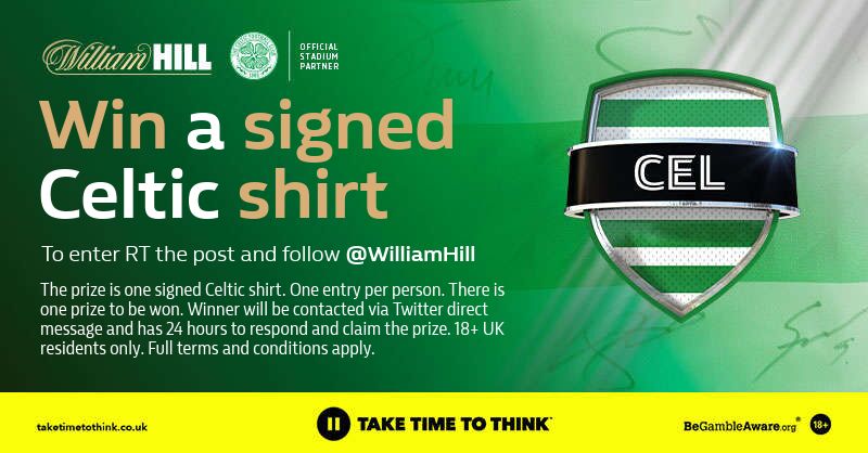 WilliamHill's tweet photo. With the Scottish League Cup final on Sunday, we're giving you the chance to win a signed Celtic shirt!

👍 Follow @WilliamHill
🔁 RT this post

The prize draw will run from 14:00pm on the 24th Feb until 16:00pm on the 26th Feb.

18+ | TCs apply 👇

https://t.co/0g9RaizhOx https://t.co/325Hdz8ynL