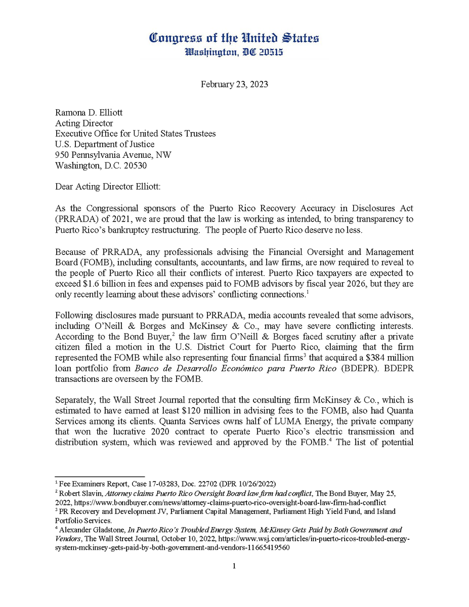 NydiaVelazquez's tweet photo. PRRADA has revealed many conflicts of interest among FOMB advisors in Puerto Rico, like @McKinsey.
 
PR taxpayers are expected to pay over $1.6B to advisors by FY26.
 
Today, @RepRaulGrijalva and I are calling on DOJ to crack down on these conflicts and hold advisors accountable. https://t.co/ZhkMy9Zqgg