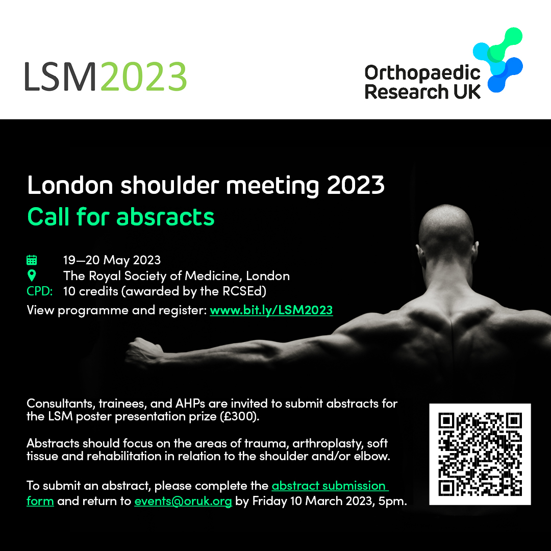 CALL FOR ABSTRACTS!

Submit by Friday 10 March.

Pls rt: @SurgicalTutor @bota_uk @RNOHRotation @eoeortho @_ITOSA @RoyalLondonRPC @KORELondon @LeeMLongstaff @58society @BritOrthopaedic @OrthohubXYZ @ASiTofficial @OrthoAcademy1 @OrthoAccess @FRCSOrtho @bessconference @EUSSERBOARD