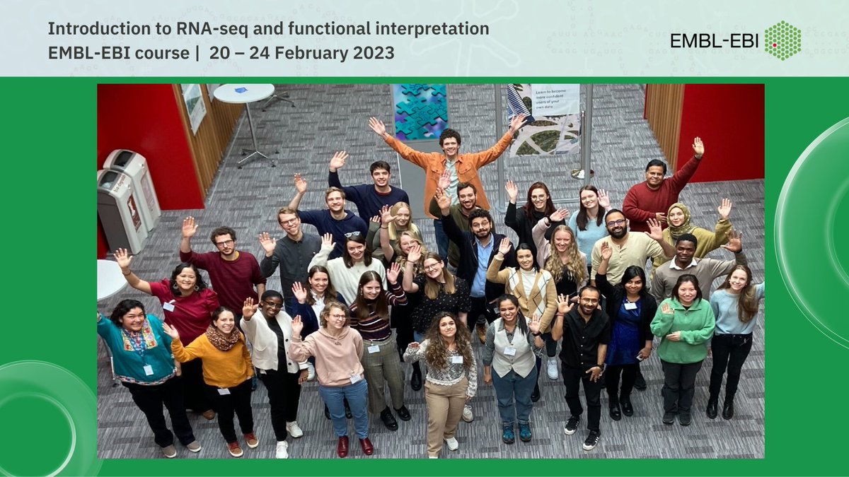 Wave if you've enjoyed your week of #bioinformatics training 👋!

Thank you to the participants, trainers, and organisers at 'Introduction to RNA-seq and functional interpretation'. We look forward to seeing what you do next. 

Discover more training: ebi.ac.uk/training/
