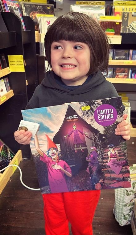 Always a red letter day when someone buys their first record and here's Arthur parting with his pocket money for the new <a href="/gorillaz/">gorillaz</a> album 'Cracker Island' (on purple vinyl, still copies available...) Hopefully the first of many records for Arthur as he starts his collection...