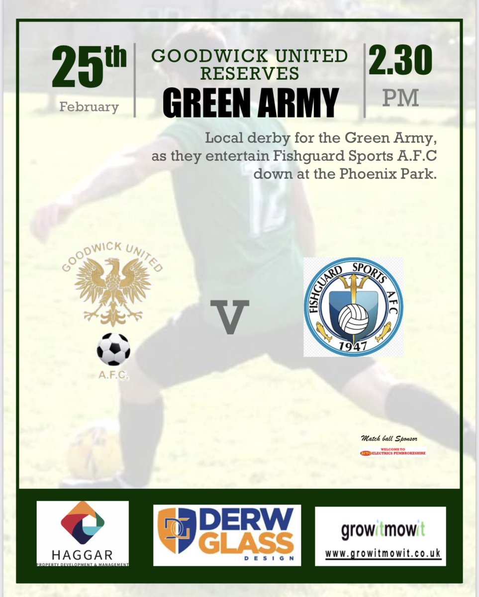 IT’s DERBY DAY - Our Reserve team welcome next door neighbours <a href="/SportsFishguard/">Fishguard Sports AFC</a> to Phoenix Park in which is a crucial game to the run going 

📆 - Sat - 25th 
⏰ - 2.30pm - kick off 
📍 - @ Phoenix Park

🟢 RAGURA ⚫️