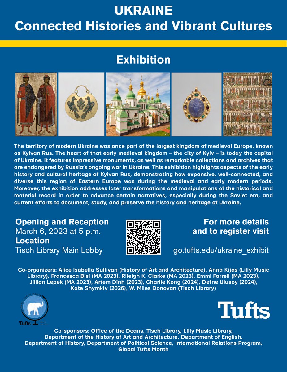 The panel #exhibition "Ukraine: Connected Histories and Vibrant Cultures" will open at @TischLibrary <a href="/TuftsUniversity/">Tufts University</a> on March 6!

#Ukraine #medievaltwitter #heritage
<a href="/anna_kijas/">Anna Kijas</a> <a href="/sucho_org/">SUCHO (Saving Ukrainian Cultural Heritage Online)</a> <a href="/NorthofByzance/">North of Byzantium</a>