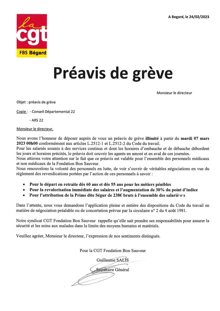 CGTGwengamp's tweet photo. Un préavis de #greve7mars en plus près de #Guingamp a #Begard #bzh #Retraites #Salaires #Retraites https://t.co/SSFXyCYdYF
