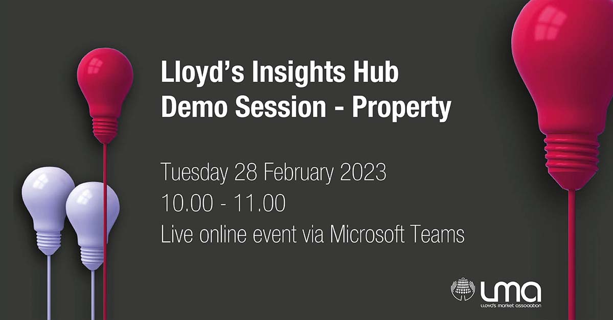 The LMA’s underwriting panels invite you to join a session with the <a href="/LloydsofLondon/">Lloyd's</a> Analytics Team that will help you to discover the power of Lloyd's Insights Hub – a cutting edge insight platform – for all things property. 

Find out more here: lmalloyds.com/LMA/Events/LMA…