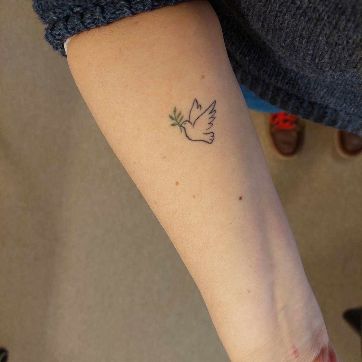 Täytin vuosi sitten tammikuussa pyöreitä. Päätin toteuttaa vuosikymmeniä kestäneen haaveen ottaa tatuointi. Otin rauhankyyhkyn, joka muistuttakoon minua siitä, mitä tapahtui vuonna 2022, mutta myös toivosta. #SlavaUkraini 🇺🇦