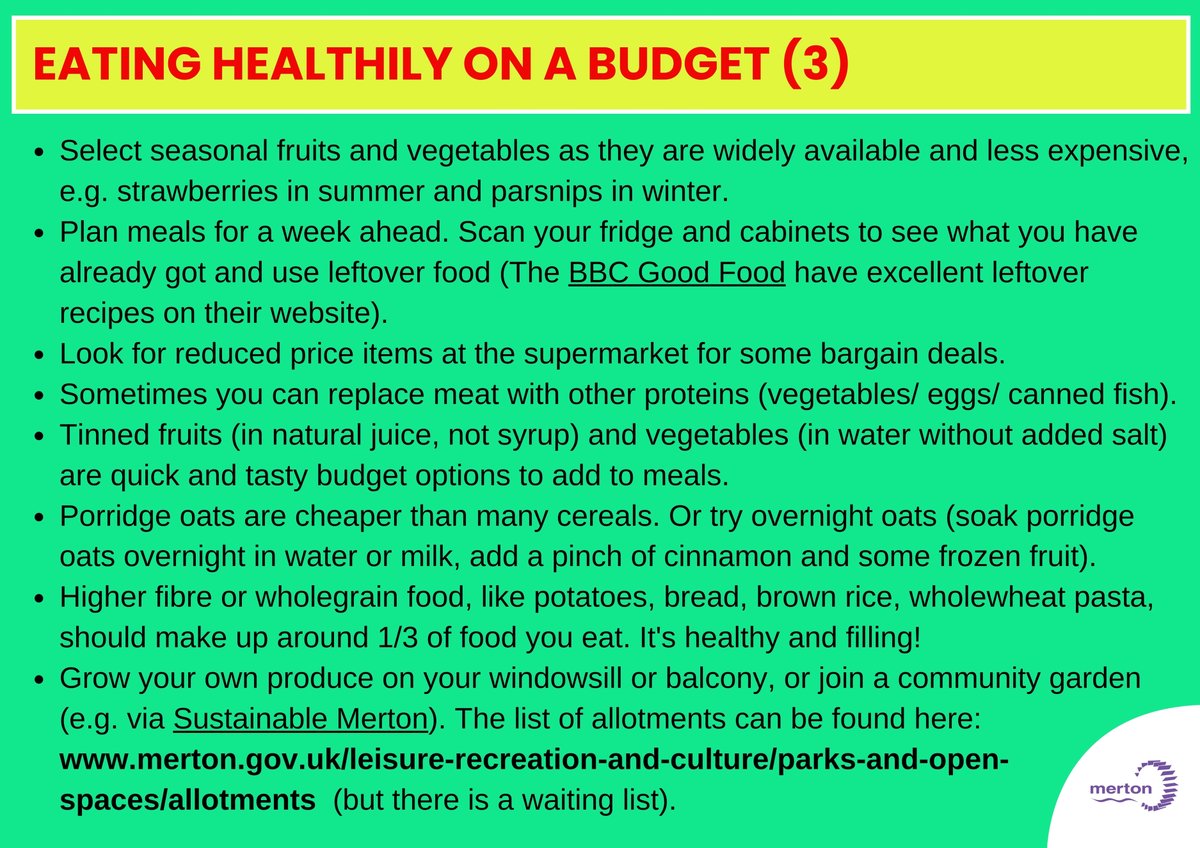 Merton_Council's tweet photo. Eating healthily is possible on a budget. 🥕🍅
Try our tips on what you could do....
#meton #mertonhealth https://t.co/M0RXvmujC3