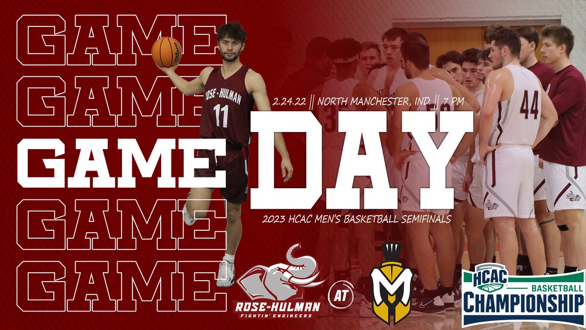 MEN'S BASKETBALL: It is HCAC SEMIFINAL GAMEDAY for your men's basketball team. The Fightin' Engineers travel to Manchester for a 7 PM tip against the top-seeded Spartans. Rose-Hulman looks to make the HCAC Championship game for the seventh time in the last 12 years.  #GoRose