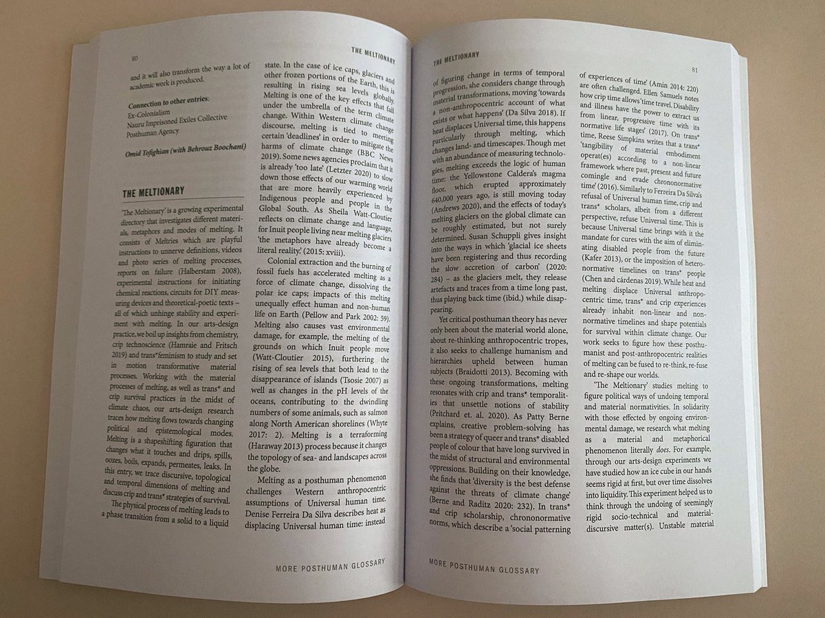 Publication news 💬: Our entry "The Meltionary" is out in the "More Posthuman Glossary". The Meltionary is a growing experimental directory that investigates different materials, modes and metaphors of melting. DM us your email address for a copy of our text.