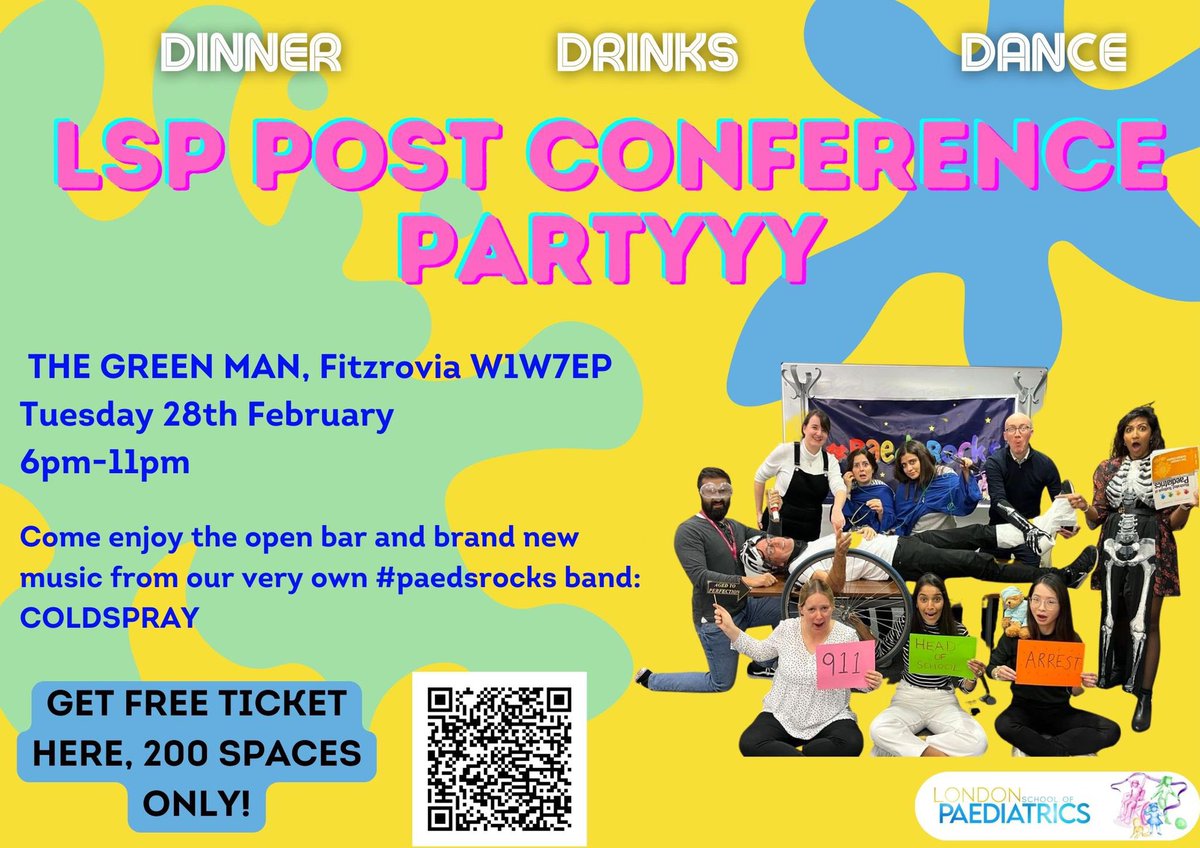ColdSpray4's tweet image. It’s the LSP conference and after party next Tuesday! London Paeds trainees, come enjoy some brand new music from our very own #paedsrocks band:

COLDSPRAY!